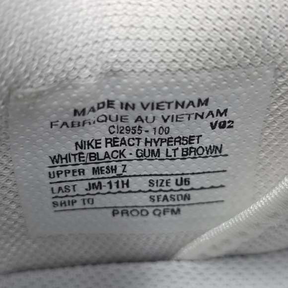 Nike React Hyperset White/Gum Buttons Mens Size 6/Womens Size 7.5 CI2955-100 New - Picture 4 of 10